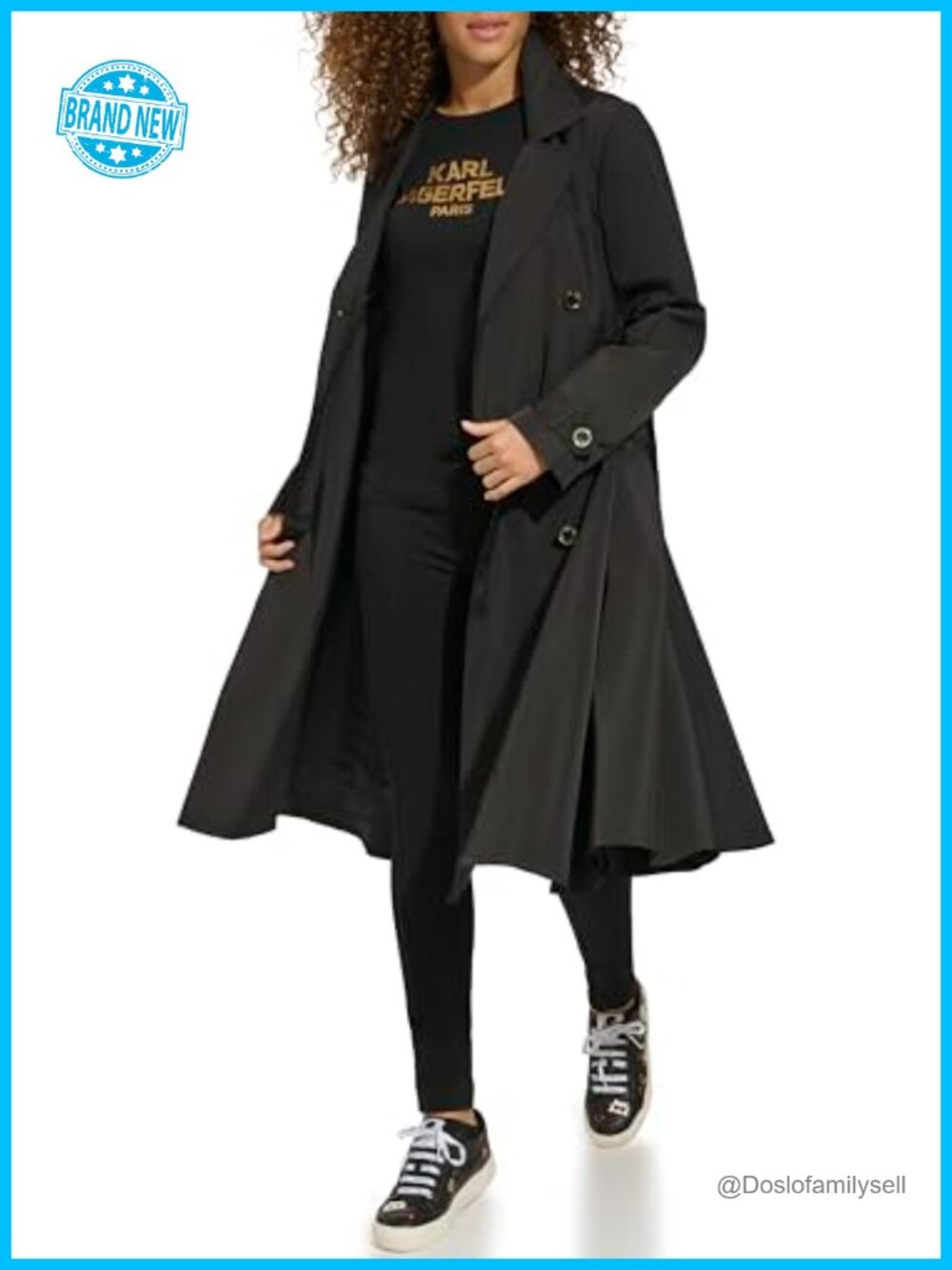 Long Flared Belted Pleated Double Breasted Trench Coat